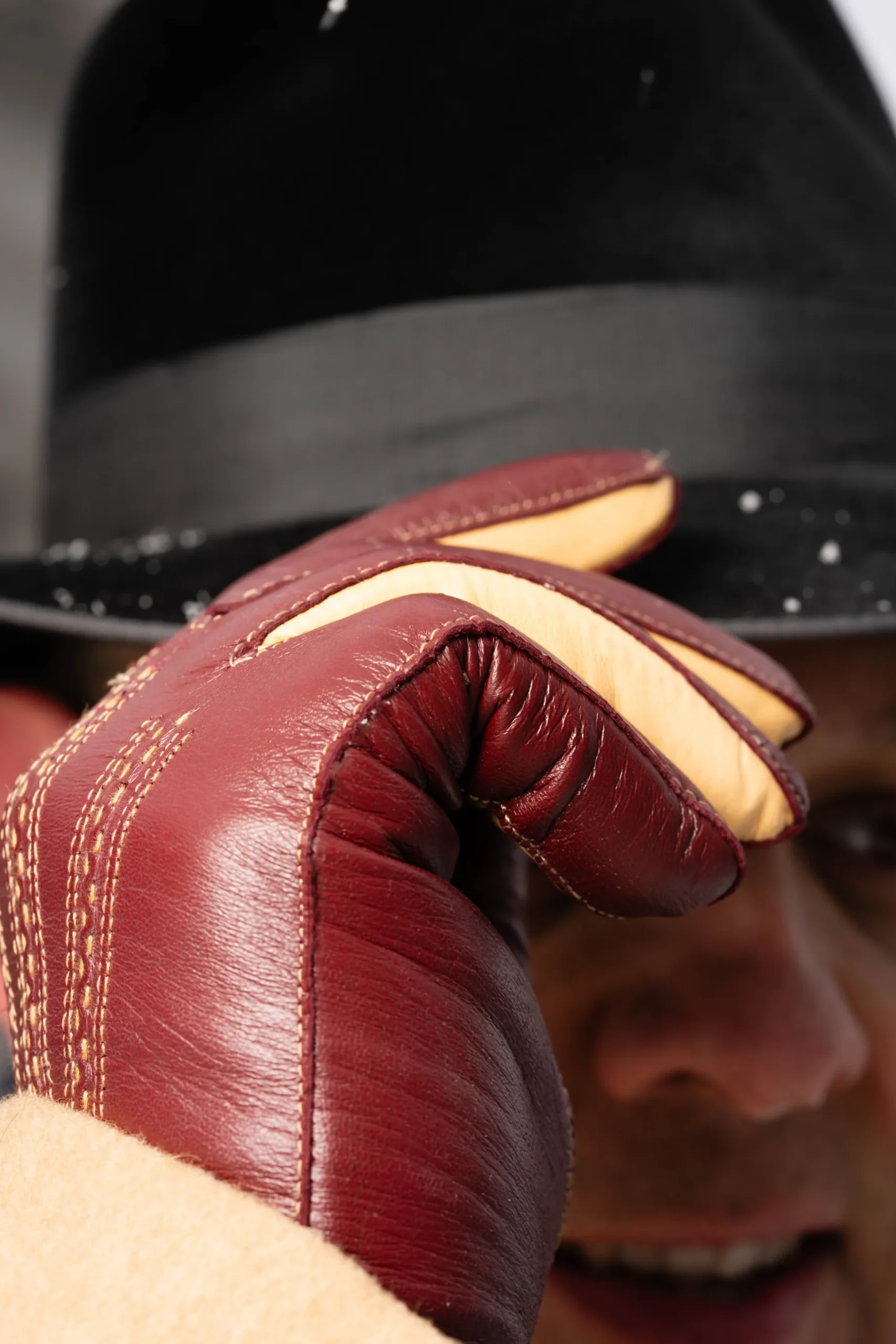 Burgundy & Sand Rabbit Fur Lined Lamb Nappa Touchscreen Gloves