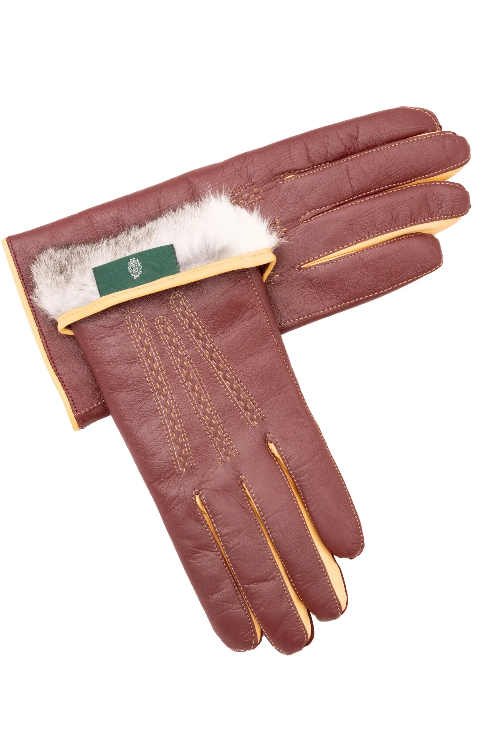 Burgundy & Sand Rabbit Fur Lined Lamb Nappa Touchscreen Gloves