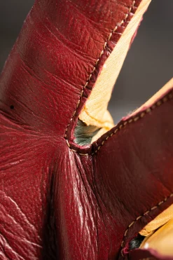 Burgundy & Sand Rabbit Fur Lined Lamb Nappa Touchscreen Gloves