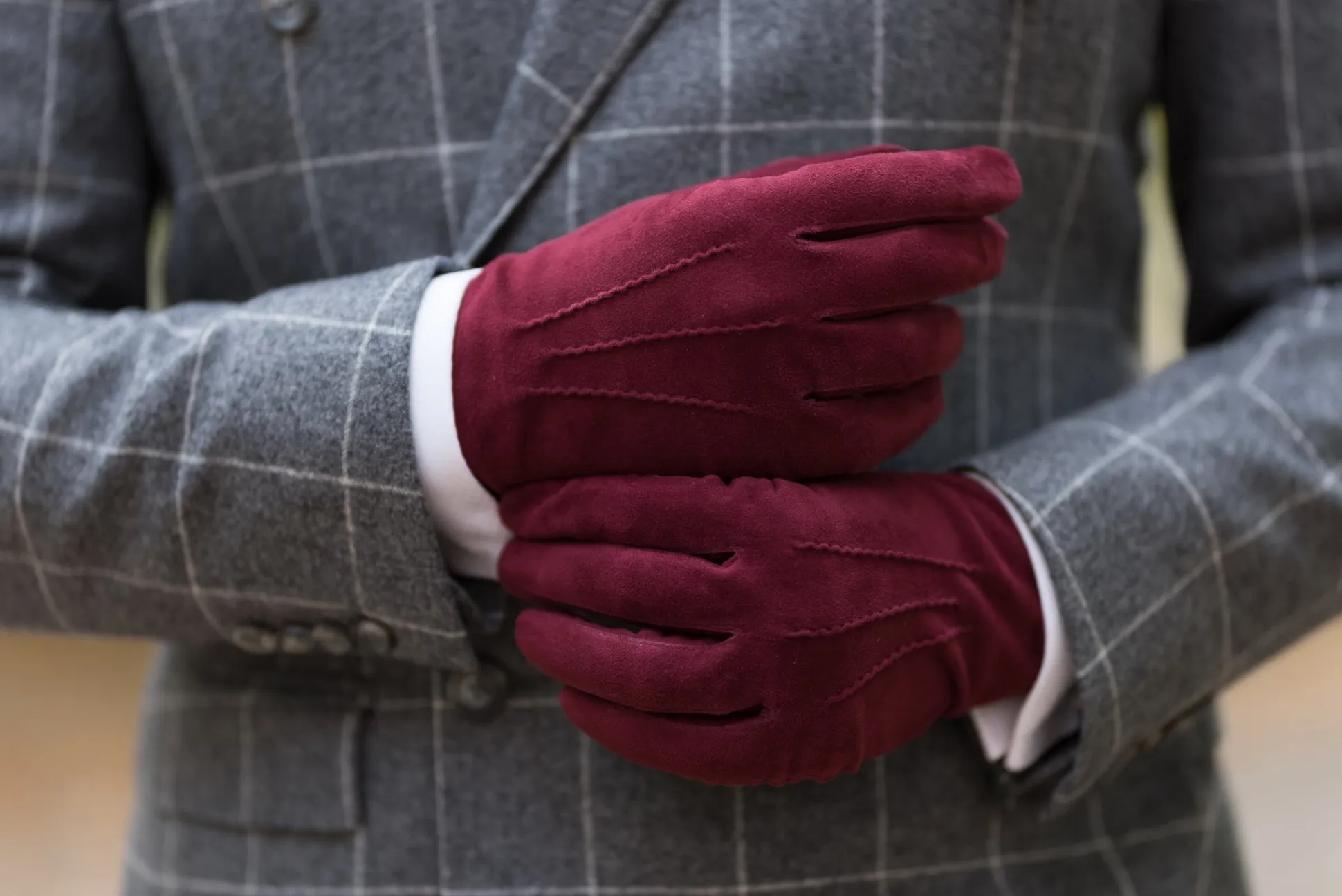 Burgundy Suede Unlined Leather Gloves