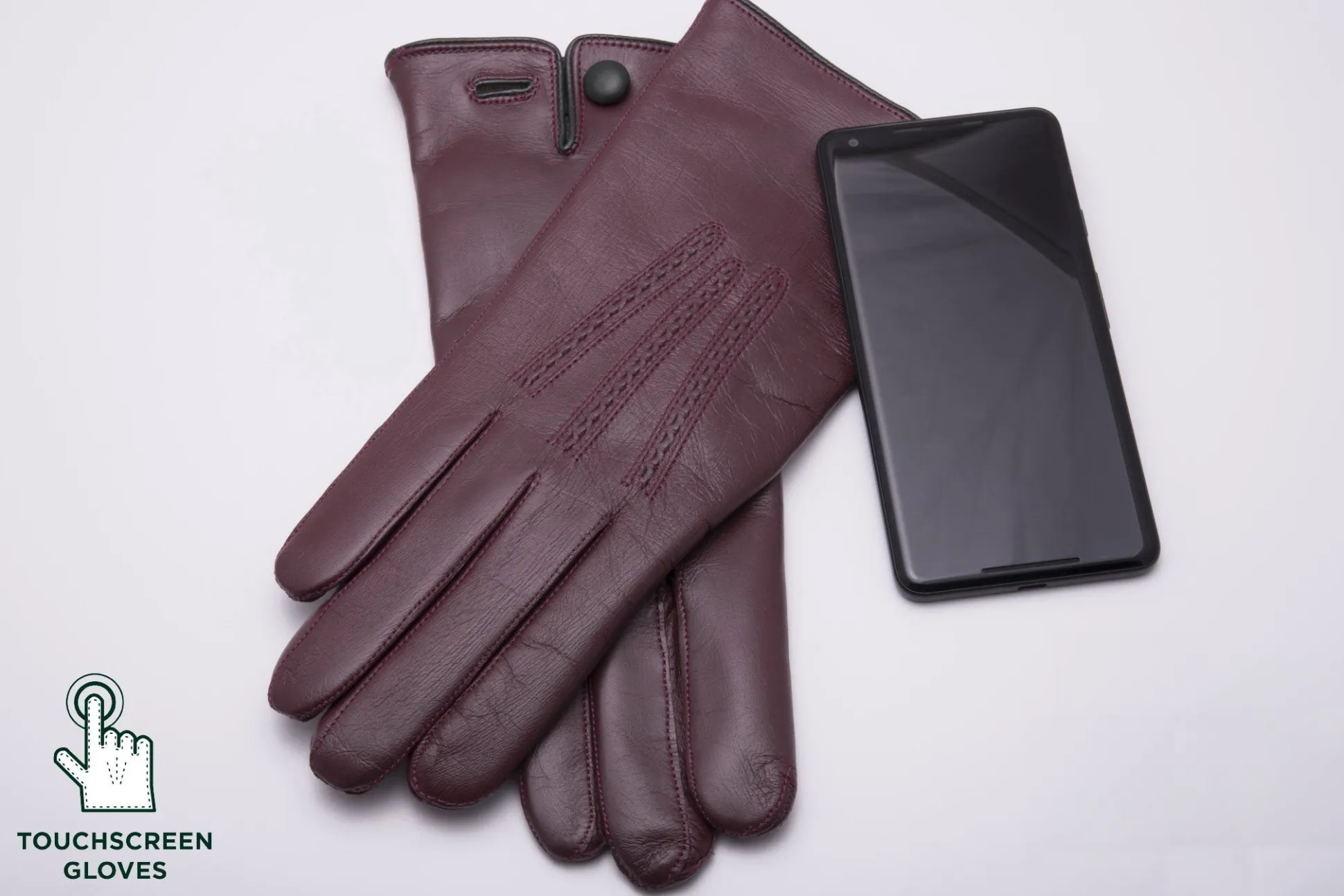 Burgundy Touchscreen Lamb Nappa Leather Dress Gloves