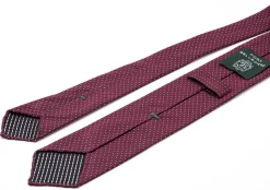 Burgundy & White Polka Dot Jacquard Silk Tie