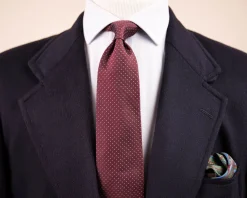 Burgundy & White Polka Dot Jacquard Silk Tie