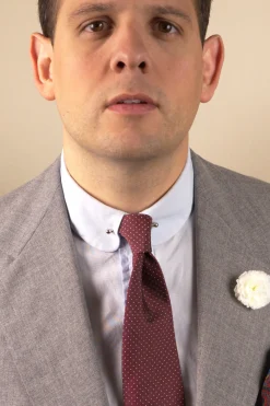 Burgundy & White Polka Dot Jacquard Silk Tie
