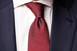 Burgundy & White Polka Dot Jacquard Silk Tie
