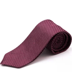 Burgundy & White Polka Dot Jacquard Silk Tie