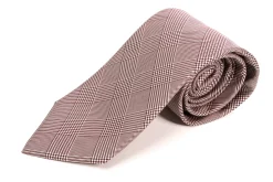 Burgundy & White Prince of Wales Check Silk Tie