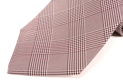 Burgundy & White Prince of Wales Check Silk Tie