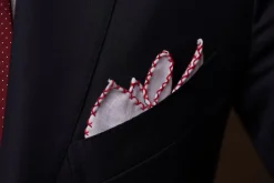 Burgundy X-Stitch Edge White Linen Pocket Square