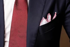 Burgundy X-Stitch Edge White Linen Pocket Square