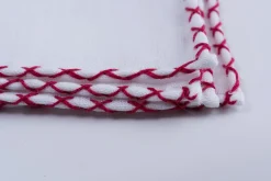 Burgundy X-Stitch Edge White Linen Pocket Square