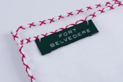 Burgundy X-Stitch Edge White Linen Pocket Square