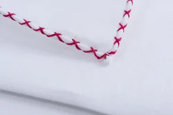 Burgundy X-Stitch Edge White Linen Pocket Square