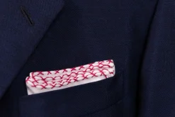 Burgundy X-Stitch Edge White Linen Pocket Square