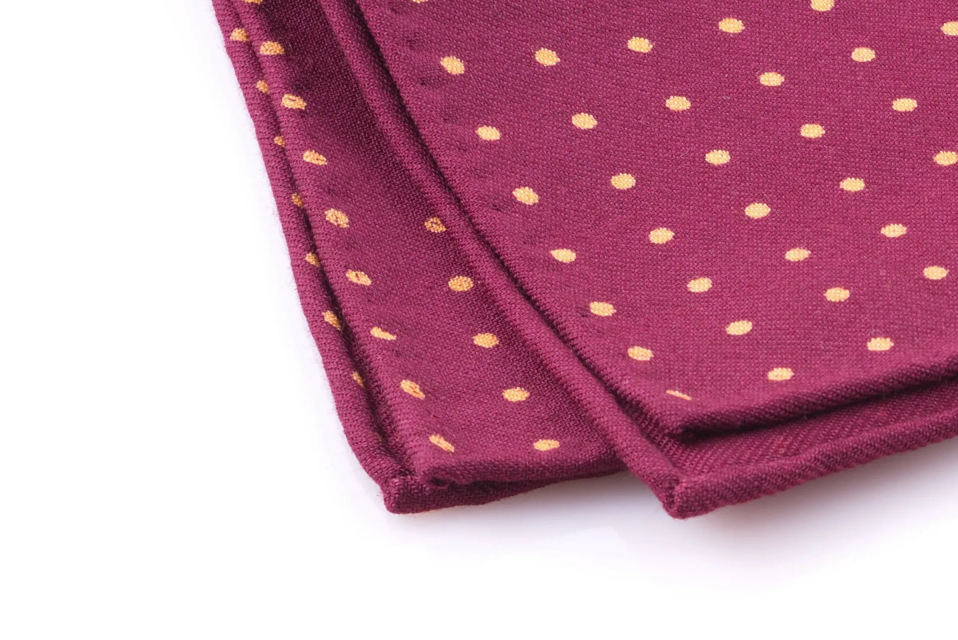 Burgundy & Yellow Polka Dot Wool Challis Pocket Square