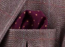 Burgundy & Yellow Polka Dot Wool Challis Pocket Square
