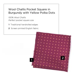 Burgundy & Yellow Polka Dot Wool Challis Pocket Square
