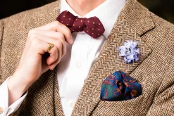 Burgundy & Yellow Polka Dot Wool Challis Bow Tie