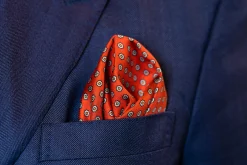 Burnt Orange Dotted Paisley Silk Pocket Square