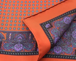 Burnt Orange Dotted Paisley Silk Pocket Square