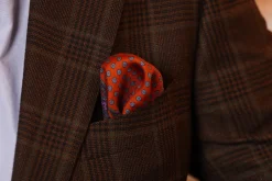 Burnt Orange Dotted Paisley Silk Pocket Square