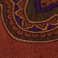 Burnt Orange Paisley Motif Silk Wool Pocket Square