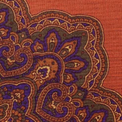 Burnt Orange Paisley Motif Silk Wool Pocket Square