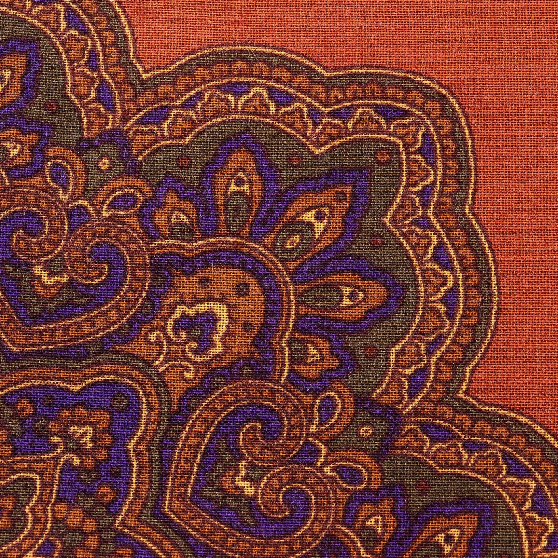 Burnt Orange Paisley Motif Silk Wool Pocket Square