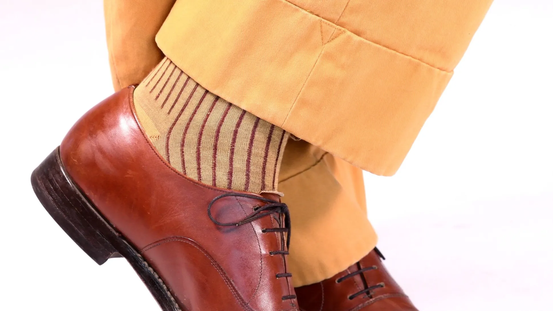 Caramel & Dark Burgundy Shadow Stripe Lightweight Cotton Socks