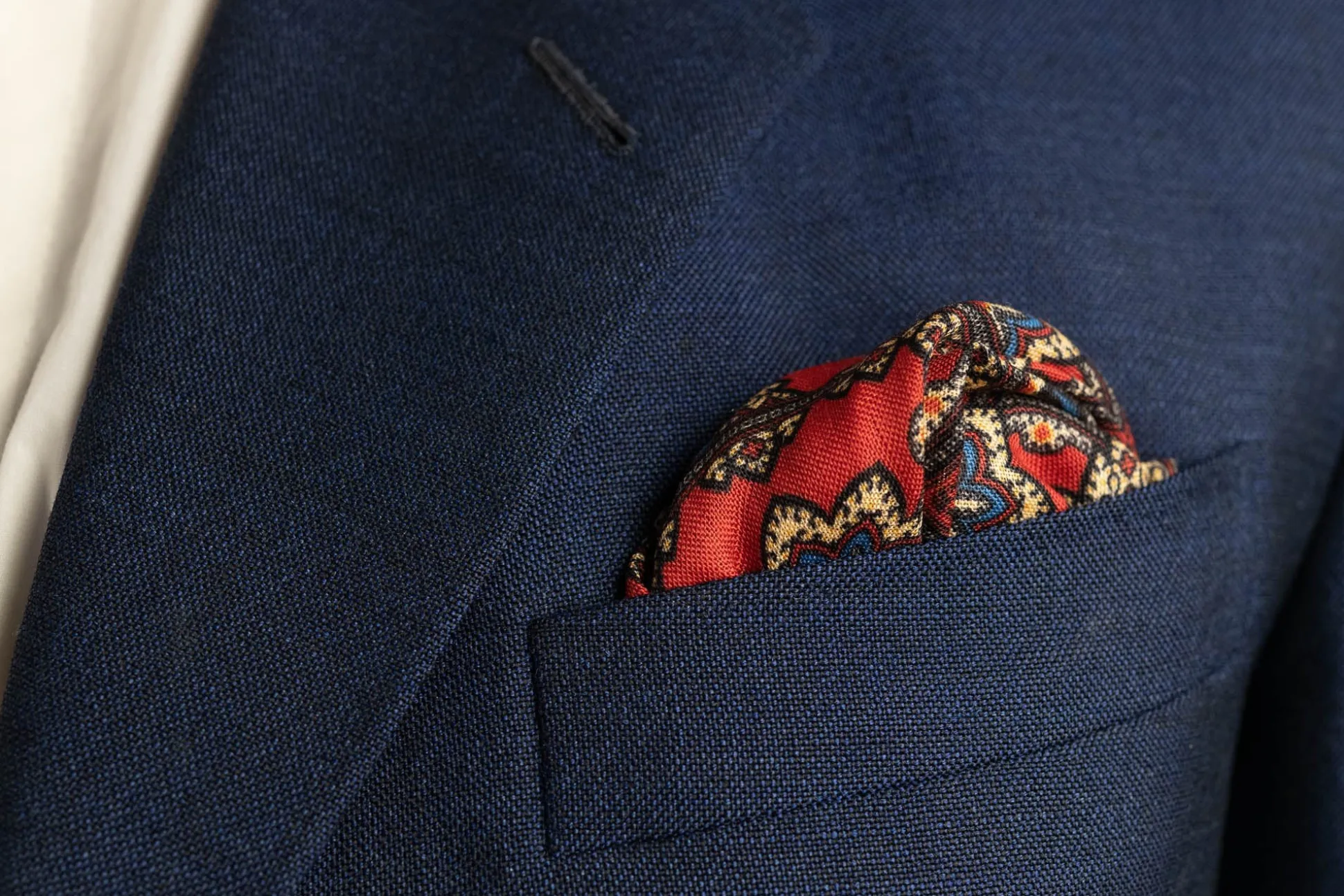 Cardinal Red Medallion Silk Wool Pocket Square