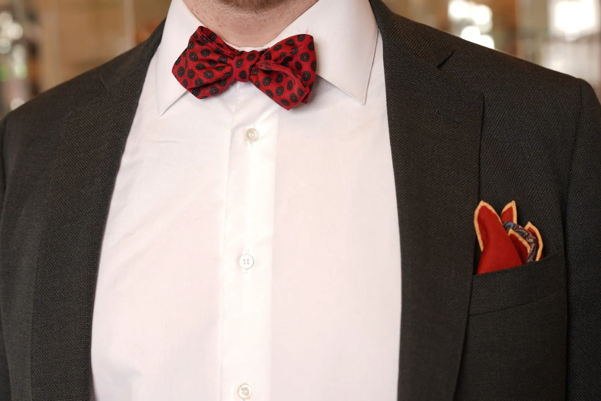 Cardinal Red Medallion Silk Wool Pocket Square