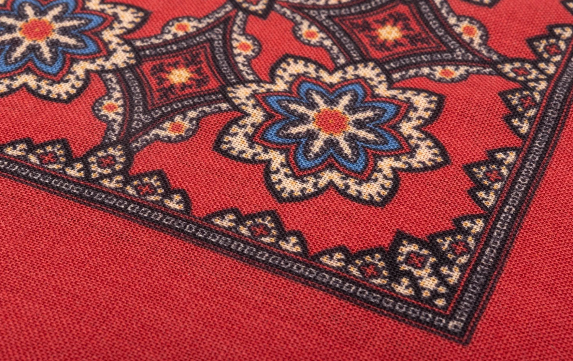 Cardinal Red Medallion Silk Wool Pocket Square