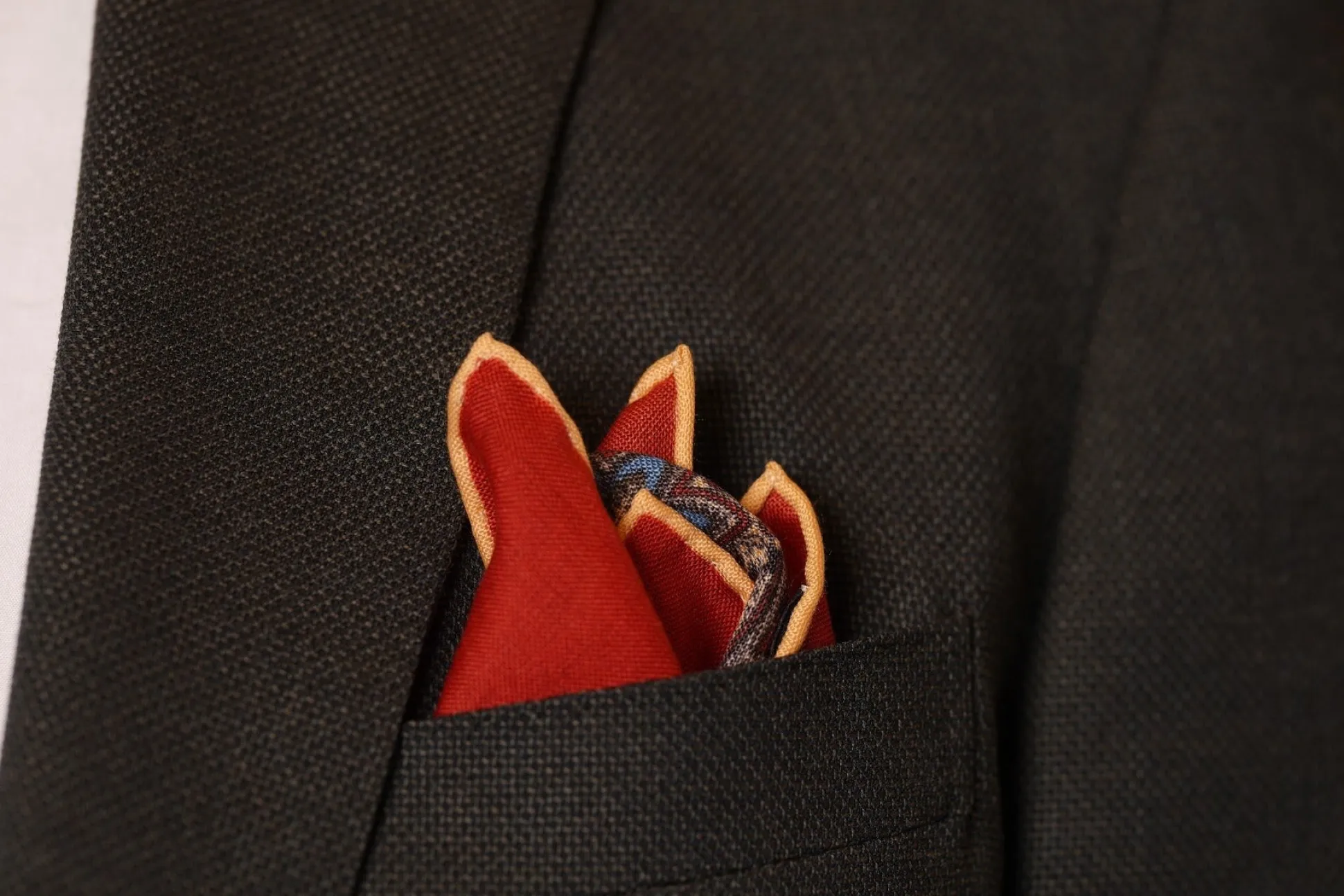 Cardinal Red Medallion Silk Wool Pocket Square