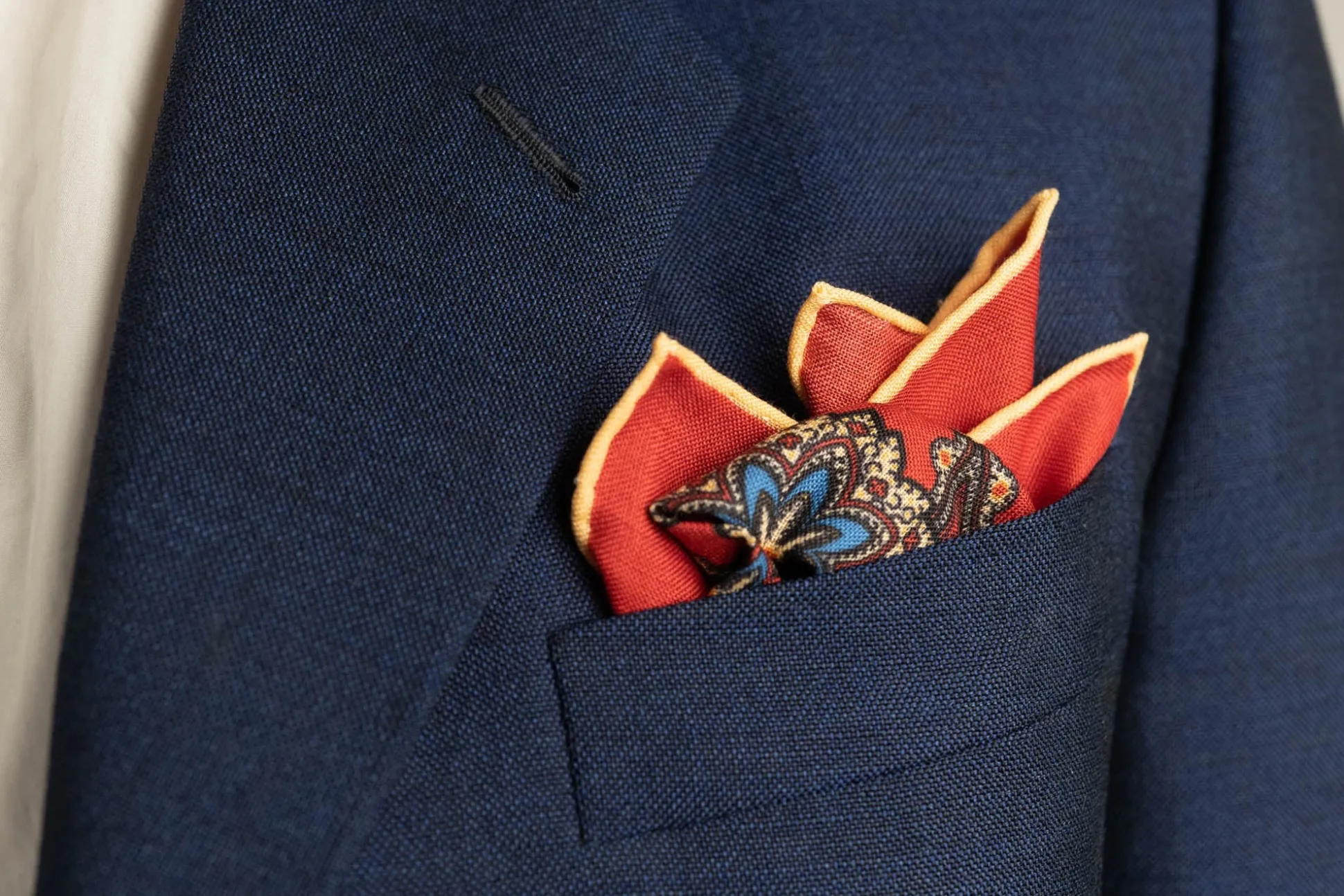Cardinal Red Medallion Silk Wool Pocket Square