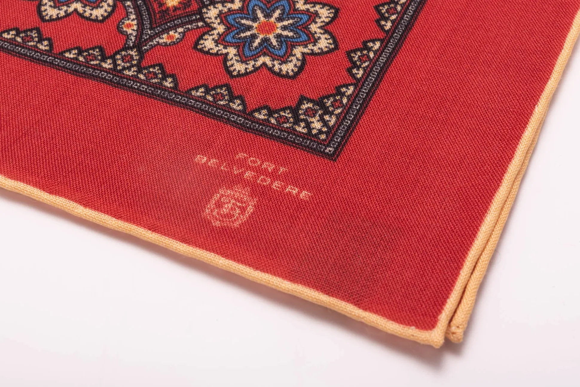 Cardinal Red Medallion Silk Wool Pocket Square