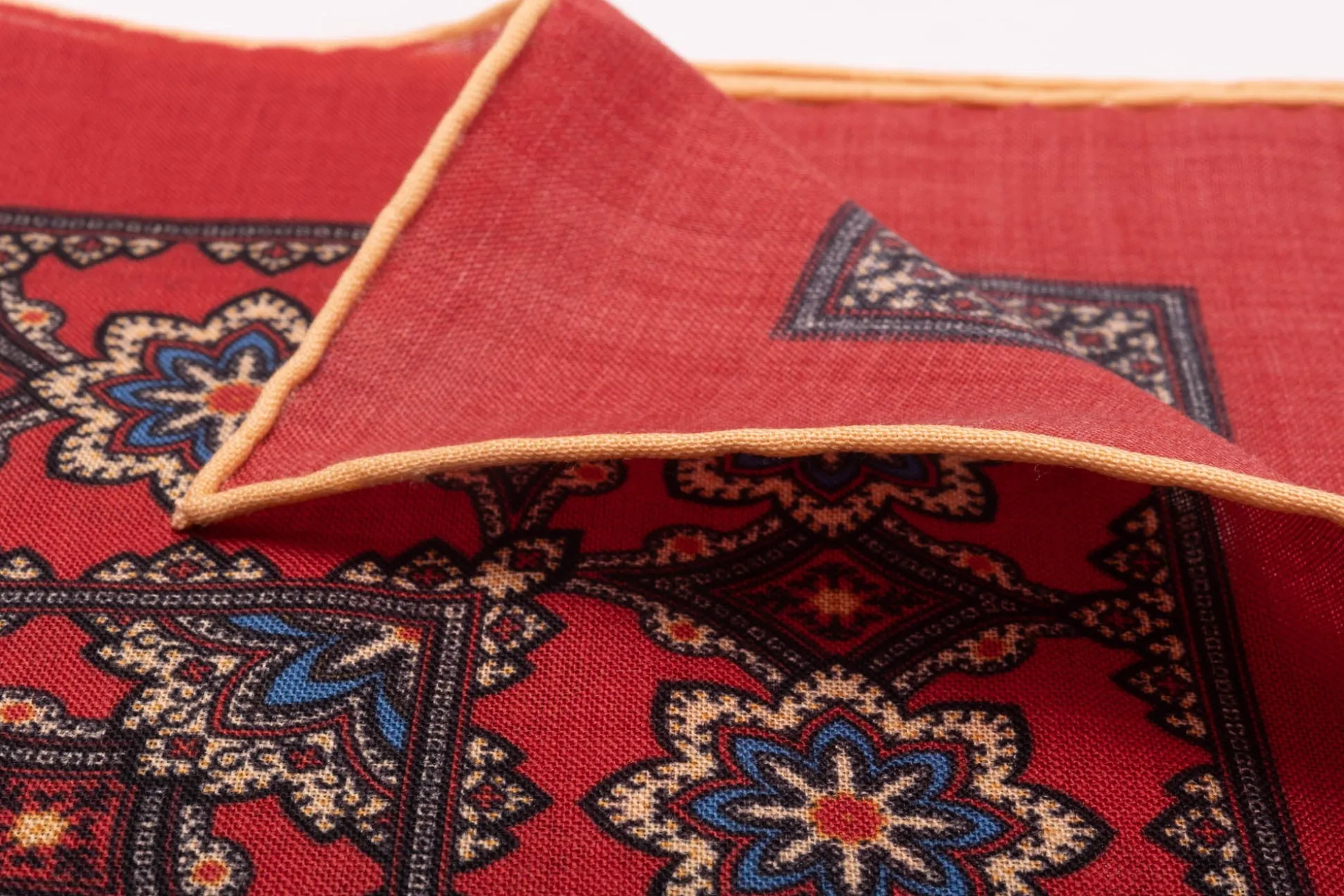 Cardinal Red Medallion Silk Wool Pocket Square