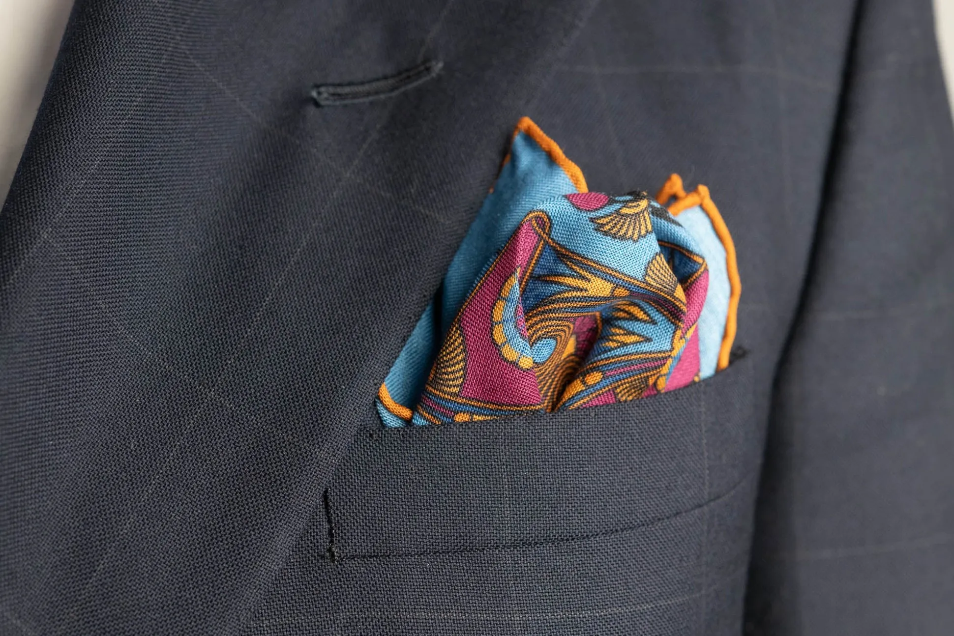 Cerulean Blue Art Deco Egyptian Scarab Pocket Square