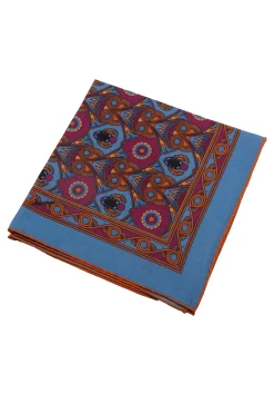 Cerulean Blue Art Deco Egyptian Scarab Pocket Square