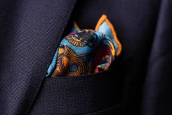Cerulean Blue Art Deco Egyptian Scarab Pocket Square