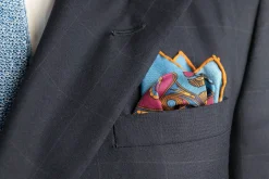 Cerulean Blue Art Deco Egyptian Scarab Pocket Square