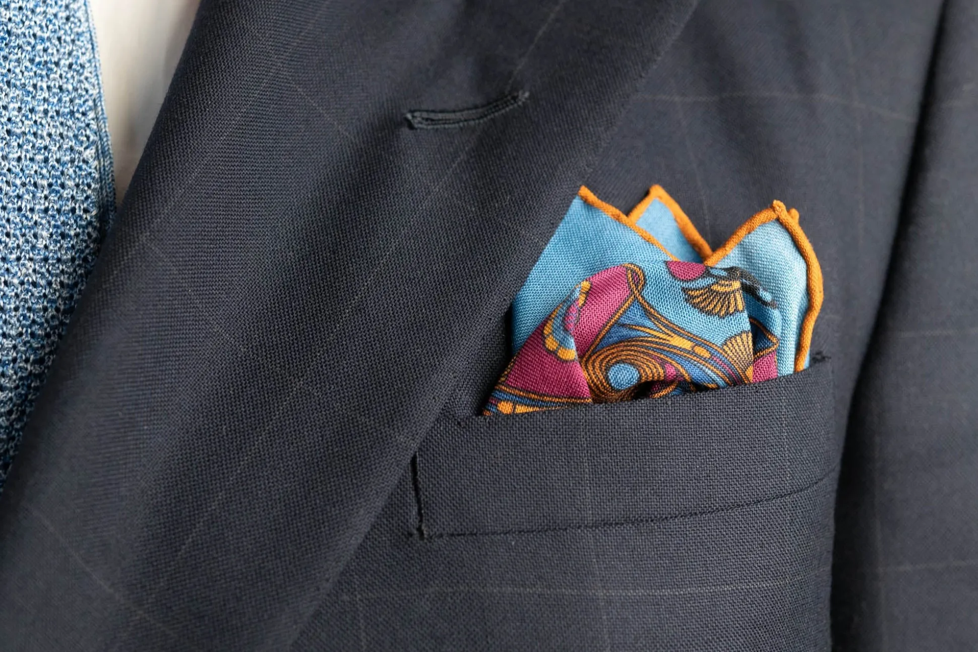 Cerulean Blue Art Deco Egyptian Scarab Pocket Square