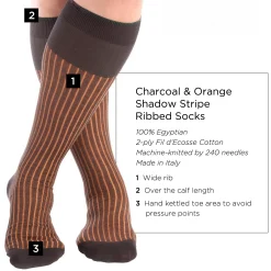 Charcoal & Orange Shadow Stripe Lightweight Cotton Socks