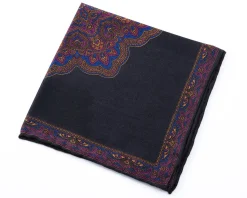 Charcoal & Purple Paisley Silk-Wool Pocket Square