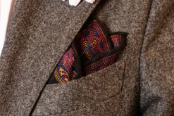 Charcoal & Purple Paisley Silk-Wool Pocket Square