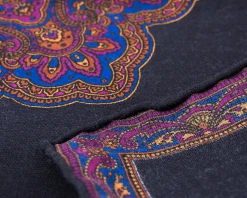 Charcoal & Purple Paisley Silk-Wool Pocket Square