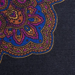 Charcoal & Purple Paisley Silk-Wool Pocket Square