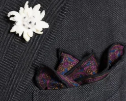 Charcoal & Purple Paisley Silk-Wool Pocket Square