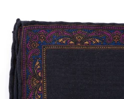 Charcoal & Purple Paisley Silk-Wool Pocket Square