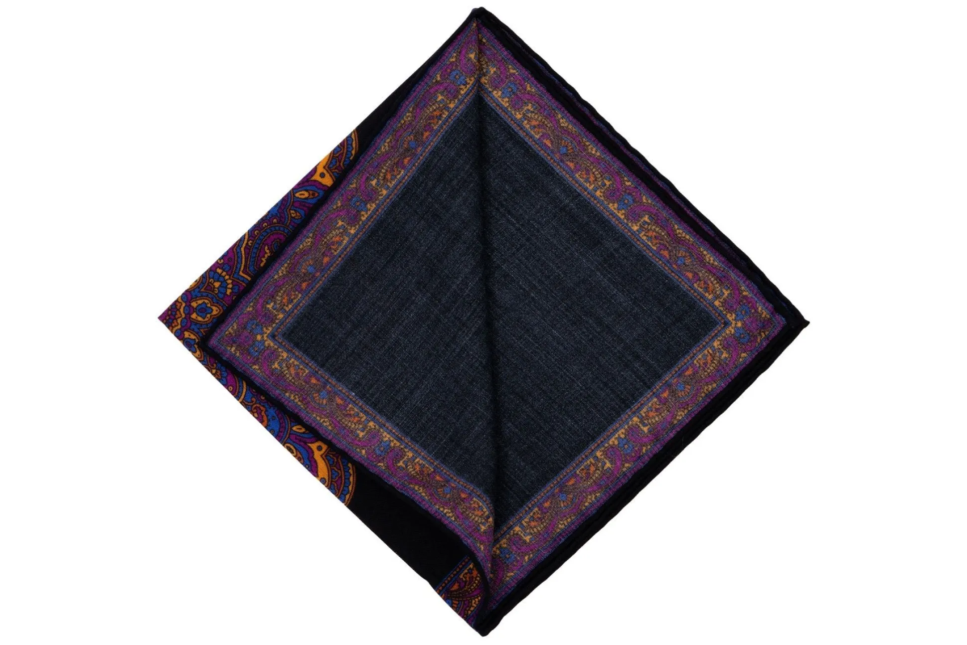 Charcoal & Yellow Paisley Silk-Wool Pocket Square