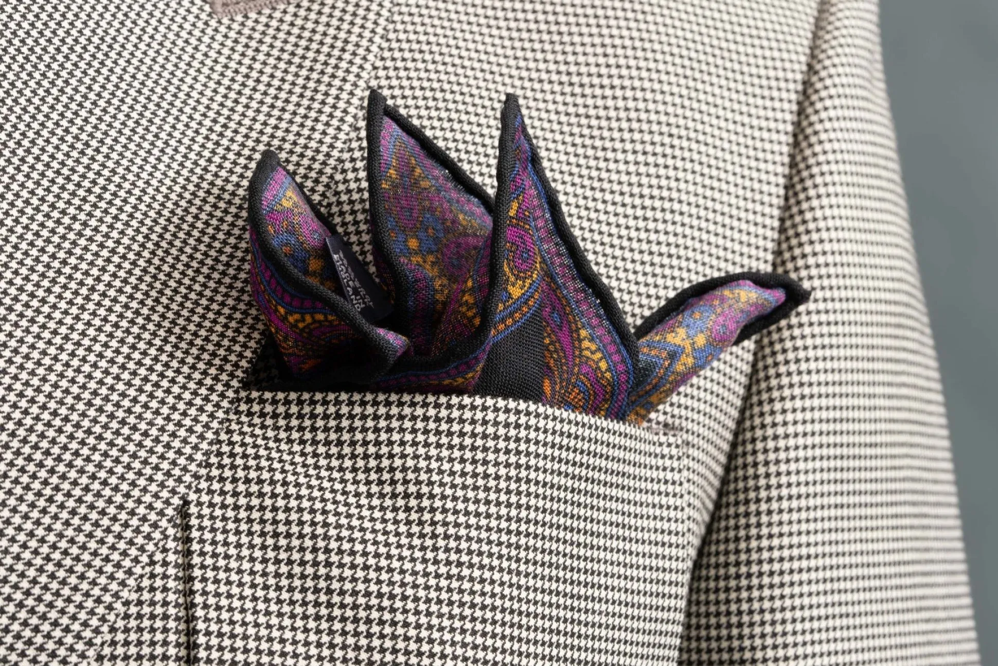 Charcoal & Yellow Paisley Silk-Wool Pocket Square